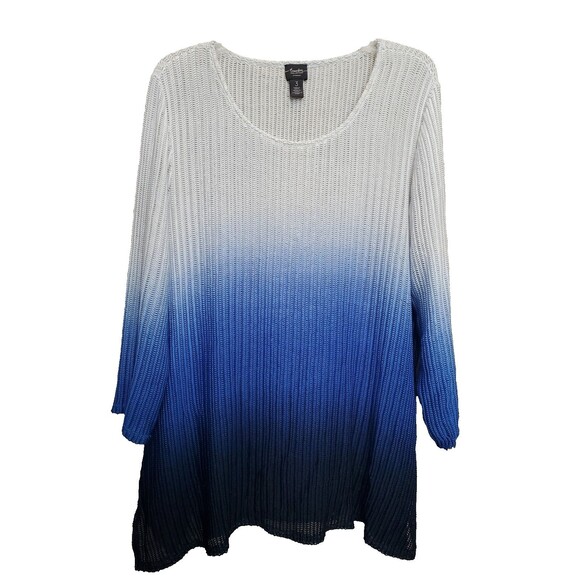 Chico's Travelers Dip-Dye Shaker Stitch Open Weave Mesh Tunic Size 3 (XL) - Picture 1 of 6